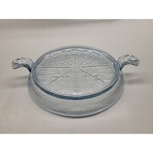 Vintage Fire King Oven Glass Philbe Sapphire Blue Trivet Handled Table Server